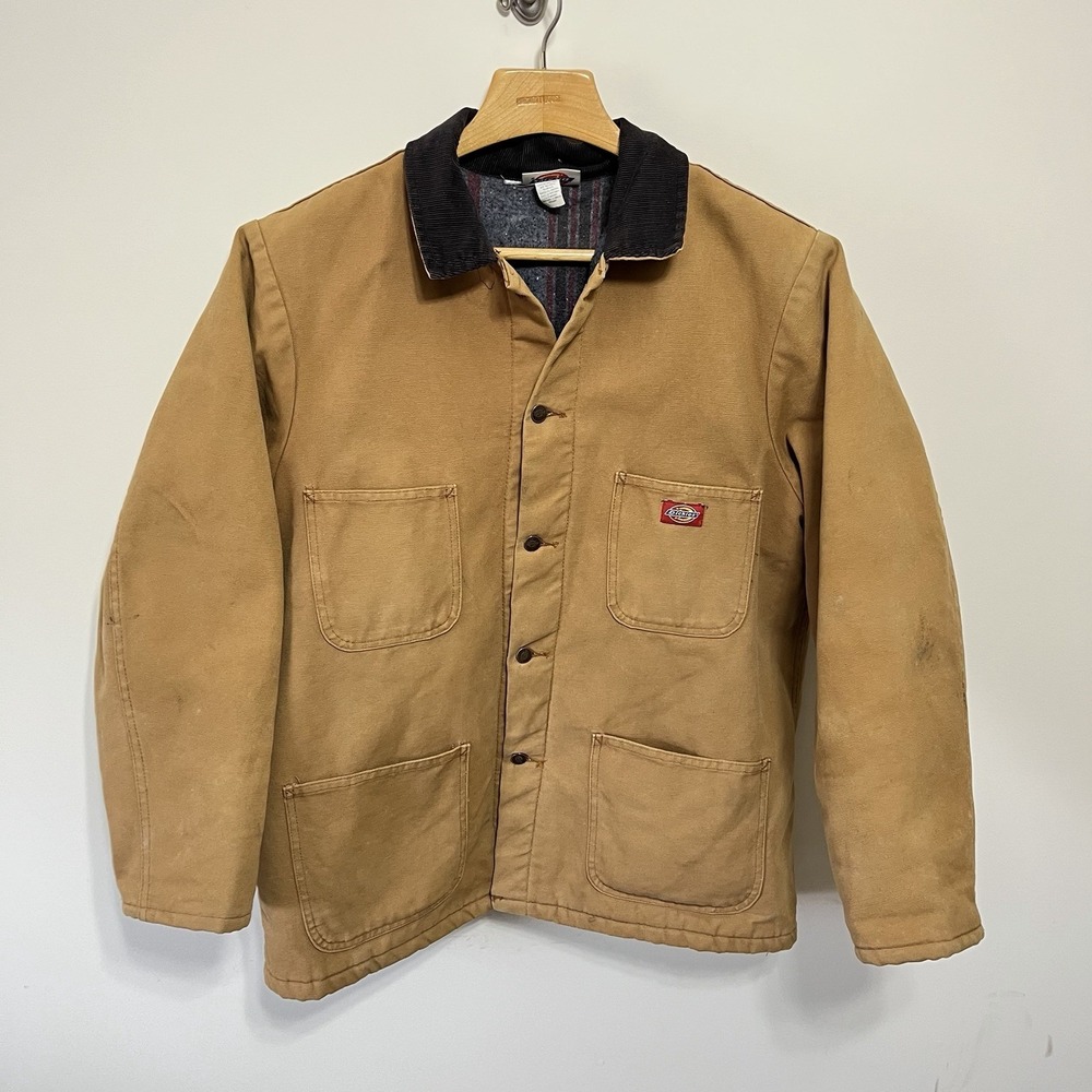 Vintage Dickies Chore Coat Mens XL Tan Canvas Corduroy Collar Blanket Lined 90s